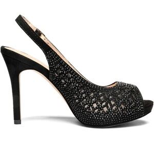 New women’s Sz 7 heels platform sling back rhinestones peep toes party pumps